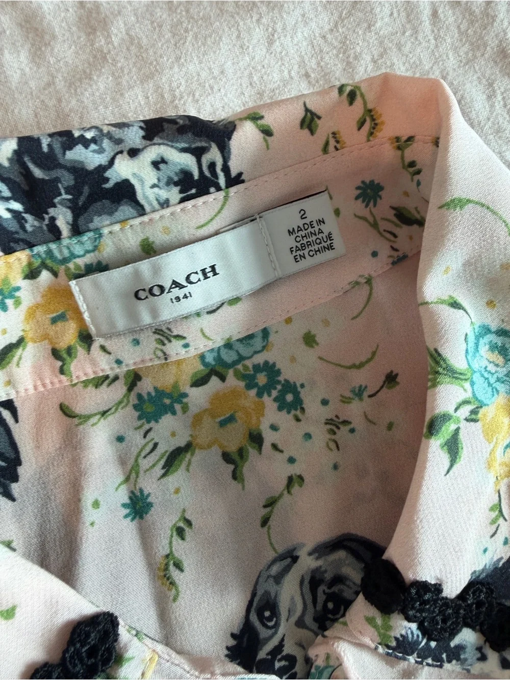 Coach 100% Silk Floral long Sleeve Blouse